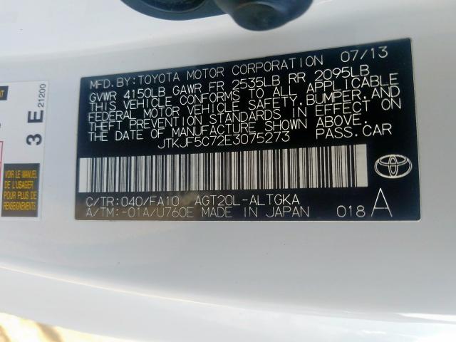 JTKJF5C72E3075273 - 2014 TOYOTA SCION TC  ფოტო 10