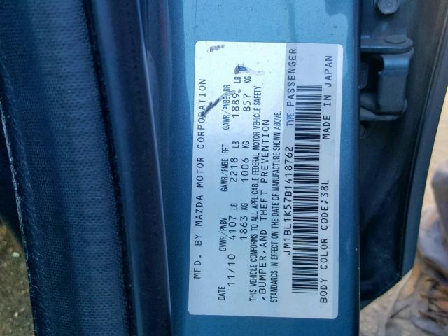 JM1BL1K57B1418762 - 2011 MAZDA 3 S BLUE photo 10