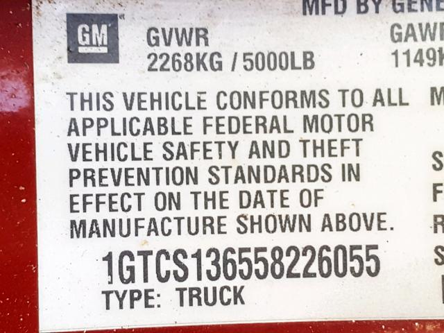 1GTCS136558226055 - 2005 GMC CANYON RED photo 10
