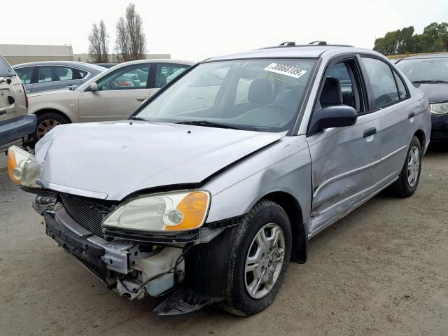 1HGES16591L073233 - 2001 HONDA CIVIC LX SILVER photo 2