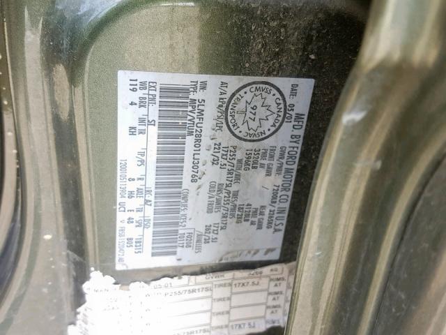 5LMFU28R01LJ30768 - 2001 LINCOLN NAVIGATOR Yaşıl foto 10