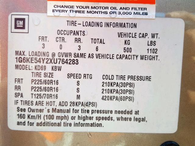 1G6KE54Y2XU764283 - 1999 CADILLAC DEVILLE DE GRAY photo 10