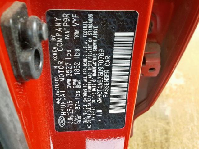 KMHCT4AE7GU970769 - 2016 HYUNDAI ACCENT SE RED photo 10