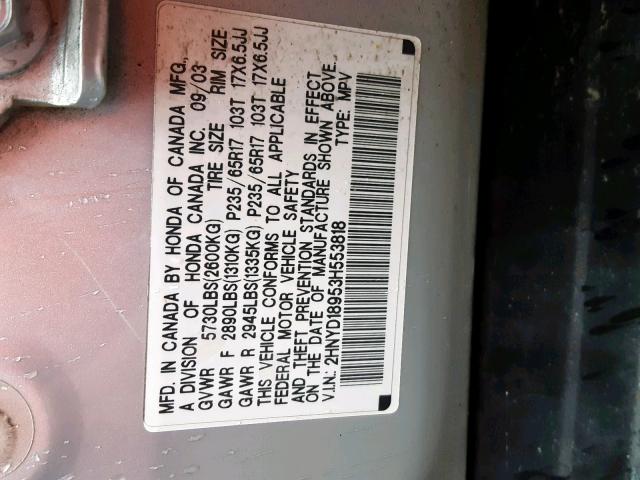 2HNYD18953H553818 - 2003 ACURA MDX TOURIN SILVER photo 10