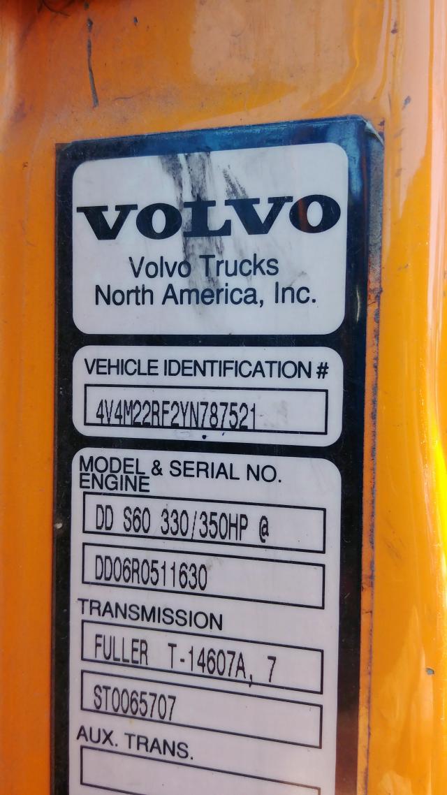 4V4M22RF2YN787521 - 2000 VOLVO VN UNKNOWN - NOT OK FOR INV. photo 10