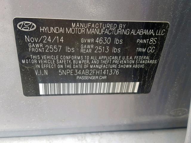 5NPE34AB2FH141376 - 2015 HYUNDAI SONATA SPO GRAY photo 10