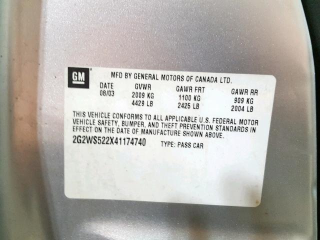2G2WS522X41174740 - 2004 PONTIAC GRAND PRIX 银色 照片 10