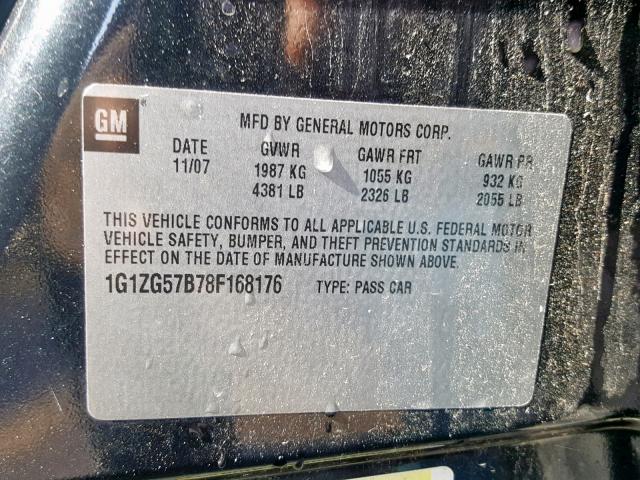 1G1ZG57B78F168176 - 2008 CHEVROLET MALIBU LS BLACK photo 10