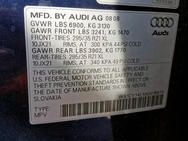 WA1CV74L59D016870 - 2009 AUDI Q7 4.2 QUA BLUE photo 10