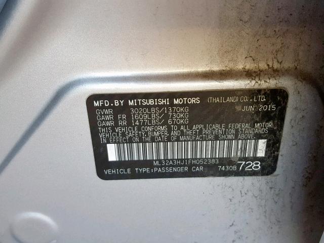 ML32A3HJ1FH052383 - 2015 MITSUBISHI MIRAGE DE SILVER photo 10