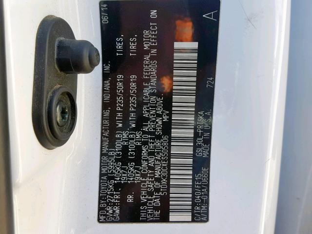 5TDXK3DCXES505806 - 2014 TOYOTA SIENNA SPO WHITE photo 10