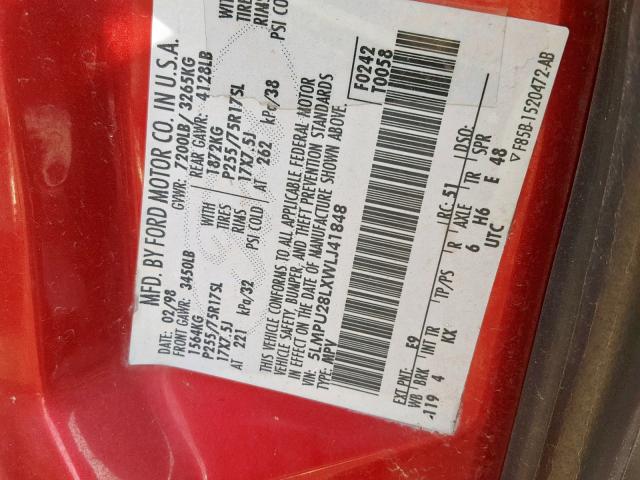 5LMPU28LXWLJ41848 - 1998 LINCOLN NAVIGATOR Rouge photo 10