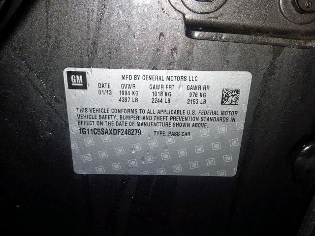 1G11C5SAXDF248279 - 2013 CHEVROLET MALIBU 1LT 灰色 照片 10