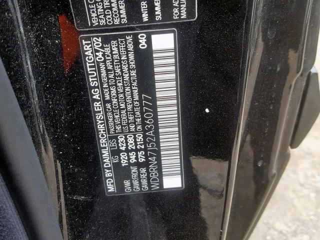 WDBRN47J52A360777 - 2002 MERCEDES-BENZ C 230K SPO BLACK photo 10