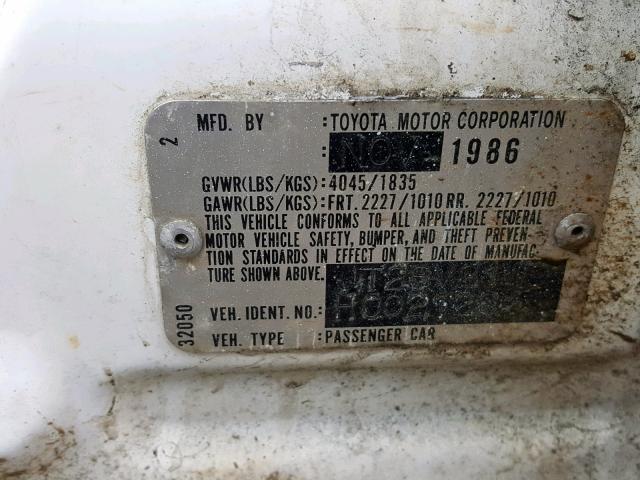 JT2SV21W9H0021264 - 1987 TOYOTA CAMRY DLX 白色 照片 10