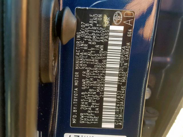 2T1KR32E78C696110 - 2008 TOYOTA MATRIX 蓝色 照片 10