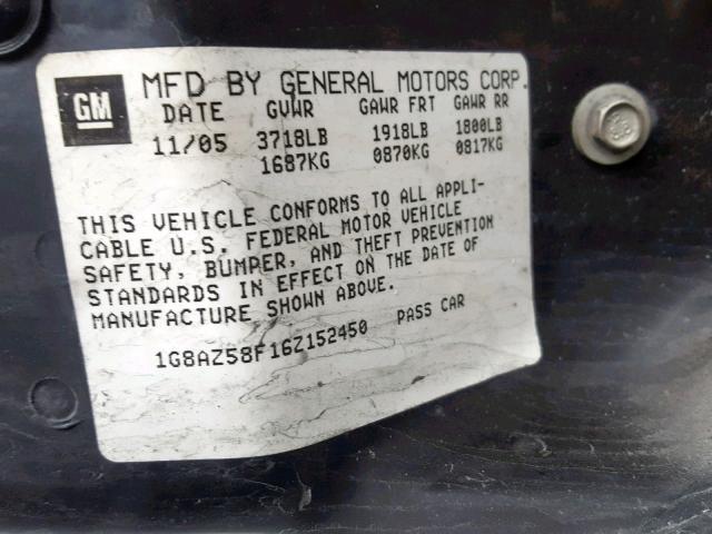 1G8AZ58F16Z152450 - 2006 SATURN ION LEVEL GREEN photo 10