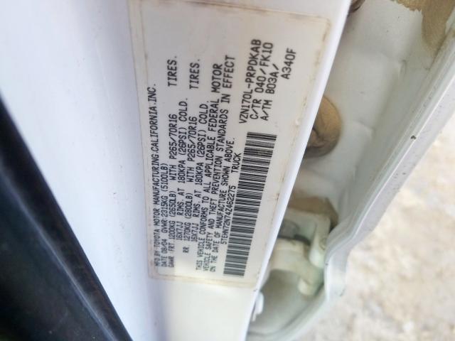 5TEHN72N74Z462275 - 2004 TOYOTA TACOMA DOUBLE CAB  照片 10