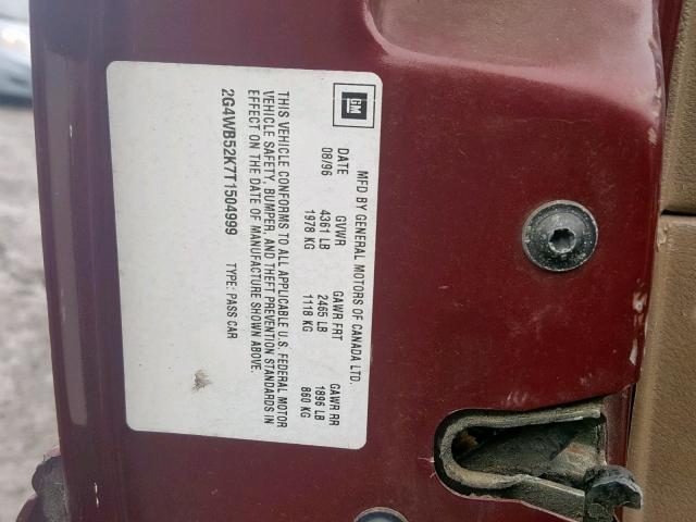 2G4WB52K7T1504999 - 1996 BUICK REGAL CUST MAROON photo 10