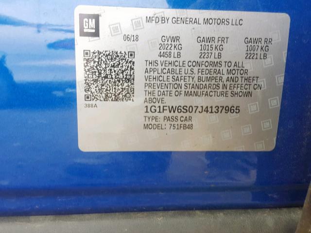 1G1FW6S07J4137965 - 2018 CHEVROLET BOLT EV LT BLUE photo 10