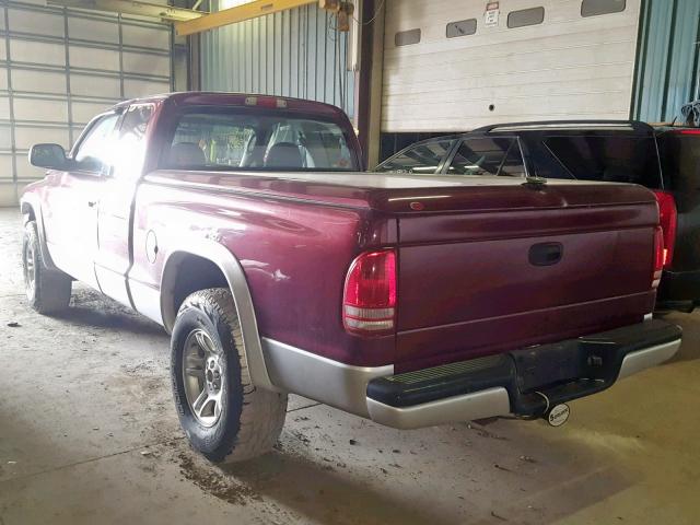 1B7GG42N42S659121 - 2002 DODGE DAKOTA MAROON photo 3