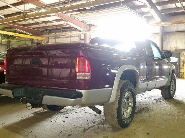 1B7GG42N42S659121 - 2002 DODGE DAKOTA MAROON photo 4