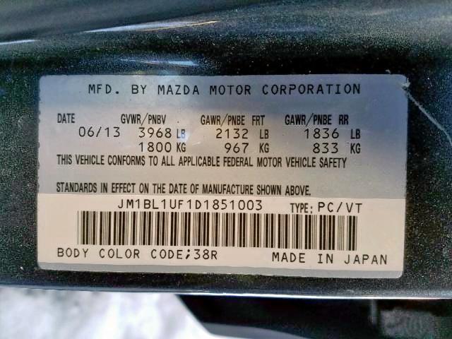 JM1BL1UF1D1851003 - 2013 MAZDA 3 I GRAY photo 9