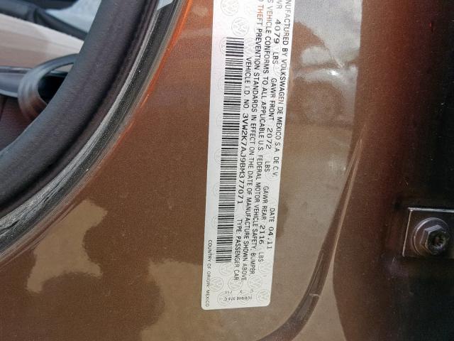 3VW2K7AJ9BM377071 - 2011 VOLKSWAGEN JETTA BASE BROWN photo 10