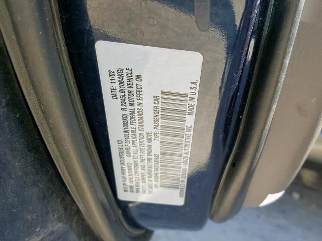 4S3BH675637630932 - 2003 SUBARU LEGACY OUT BLUE photo 10