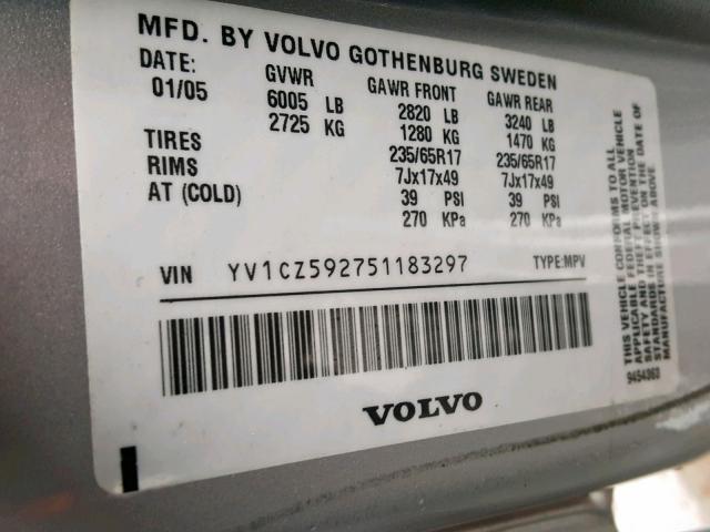 YV1CZ592751183297 - 2005 VOLVO XC90 SILVER photo 10