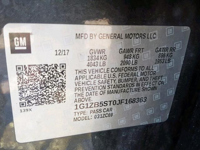 1G1ZB5ST0JF168363 - 2018 CHEVROLET MALIBU LS GRAY photo 10