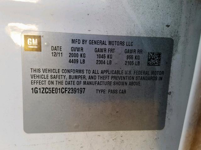 1G1ZC5E01CF239197 - 2012 CHEVROLET MALIBU 1LT 白色 照片 10