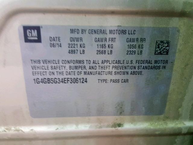 1G4GB5G34EF306124 - 2014 BUICK LACROSSE TAN photo 10