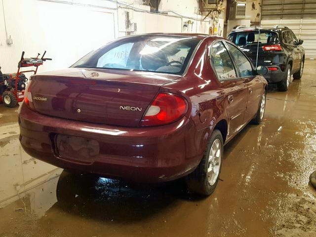 1B3AS46CX1D110685 - 2001 DODGE NEON SE RED photo 4