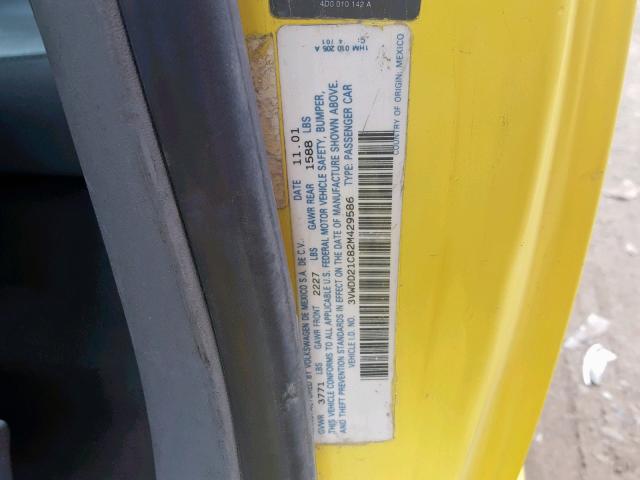 3VWDD21C82M429586 - 2002 VOLKSWAGEN NEW BEETLE ყვითელი ფოტო 10