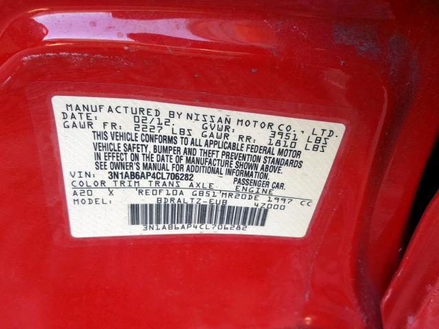 3N1AB6AP4CL706282 - 2012 NISSAN SENTRA 2.0 RED photo 10