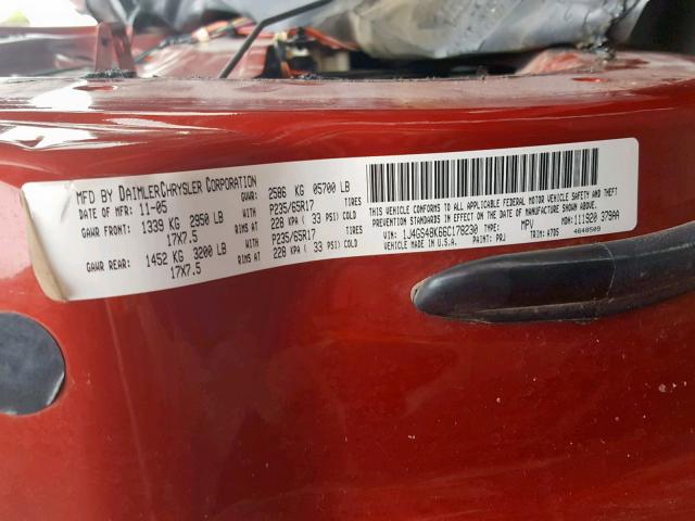 1J4GS48K66C178230 - 2006 JEEP GRAND CHER RED photo 10