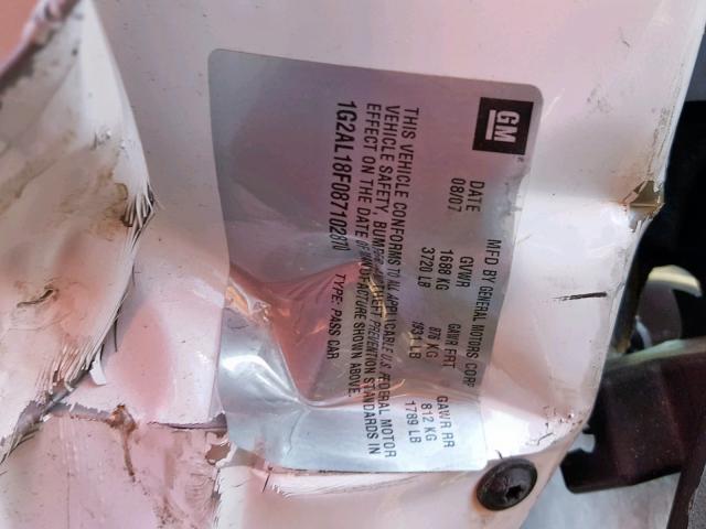 1G2AL18F087102870 - 2008 PONTIAC G5 WHITE photo 10
