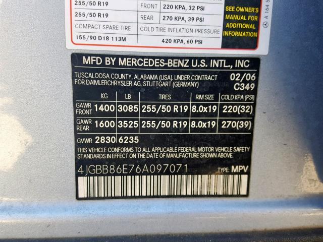 4JGBB86E76A097071 - 2006 MERCEDES-BENZ ML 350 BLUE photo 10