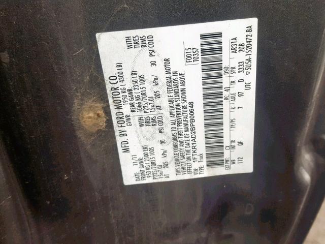 1FTKR1AD2BPB00648 - 2011 FORD RANGER GRAY photo 10