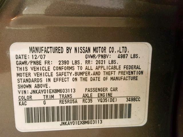 JNKAY01EX8M603113 - 2008 INFINITI M35 BASE GRAY photo 10