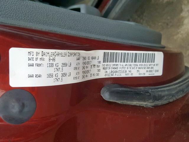 1J8HG48K47C518190 - 2007 JEEP COMMANDER RED photo 10