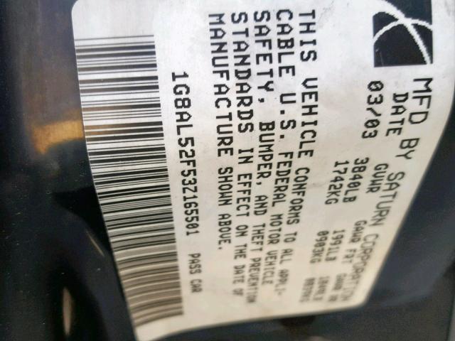 1G8AL52F53Z165501 - 2003 SATURN ION LEVEL BLACK photo 10
