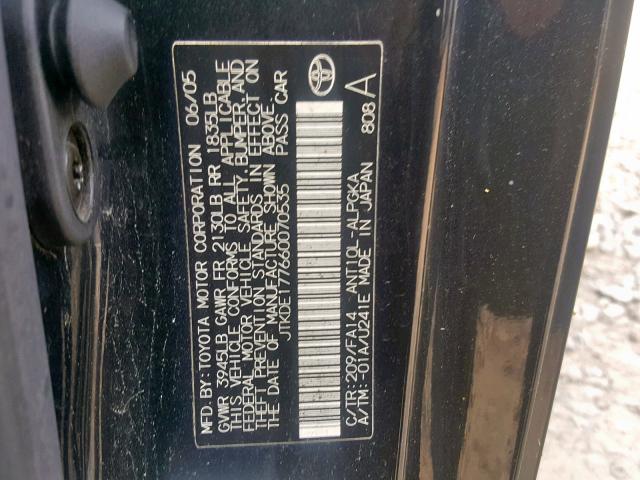 JTKDE177660070535 - 2006 TOYOTA SCION TC შავი ფოტო 10