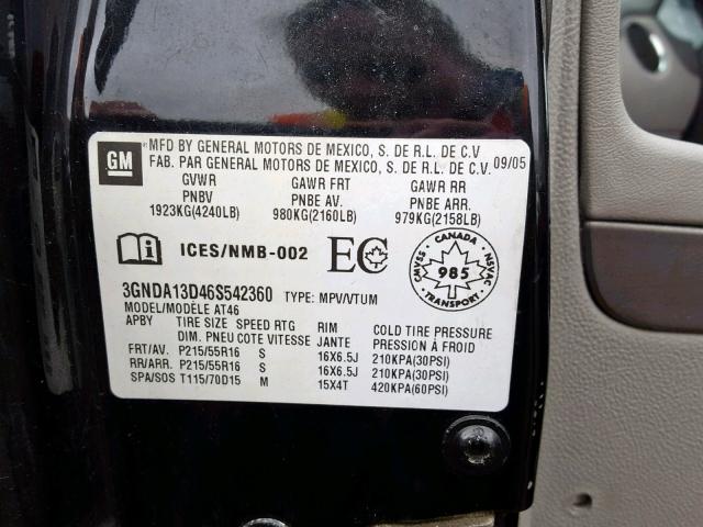 3GNDA13D46S542360 - 2006 CHEVROLET HHR LS შავი ფოტო 10