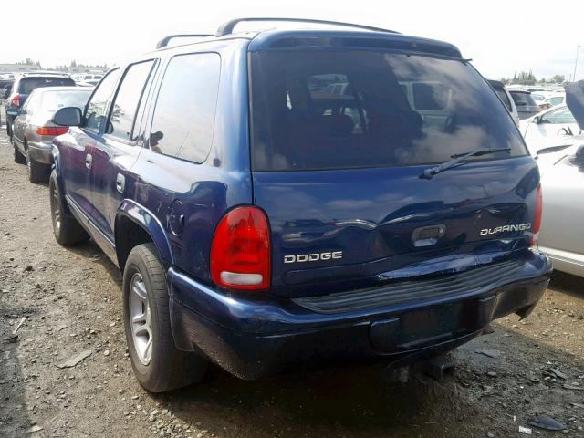 1B4HR48N92F113782 - 2002 DODGE DURANGO SL BLUE photo 3