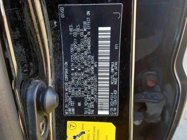 JTEHF21A930154971 - 2003 TOYOTA HIGHLANDER BLACK photo 10