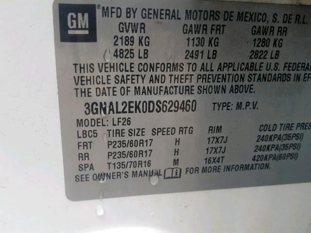 3GNAL2EK0DS629460 - 2013 CHEVROLET CAPTIVA LS 白色 照片 10