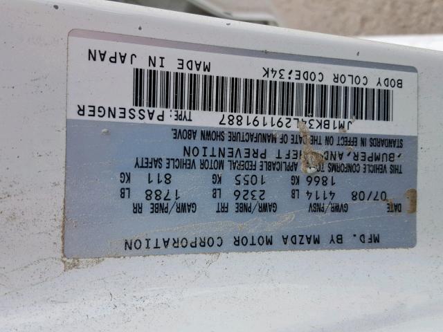 JM1BK34L291191887 - 2009 MAZDA SPEED 3 白色 照片 10