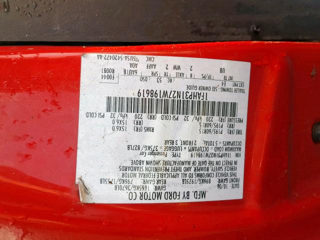 1FAHP31N27W198619 - 2007 FORD FOCUS ZX3 RED photo 10